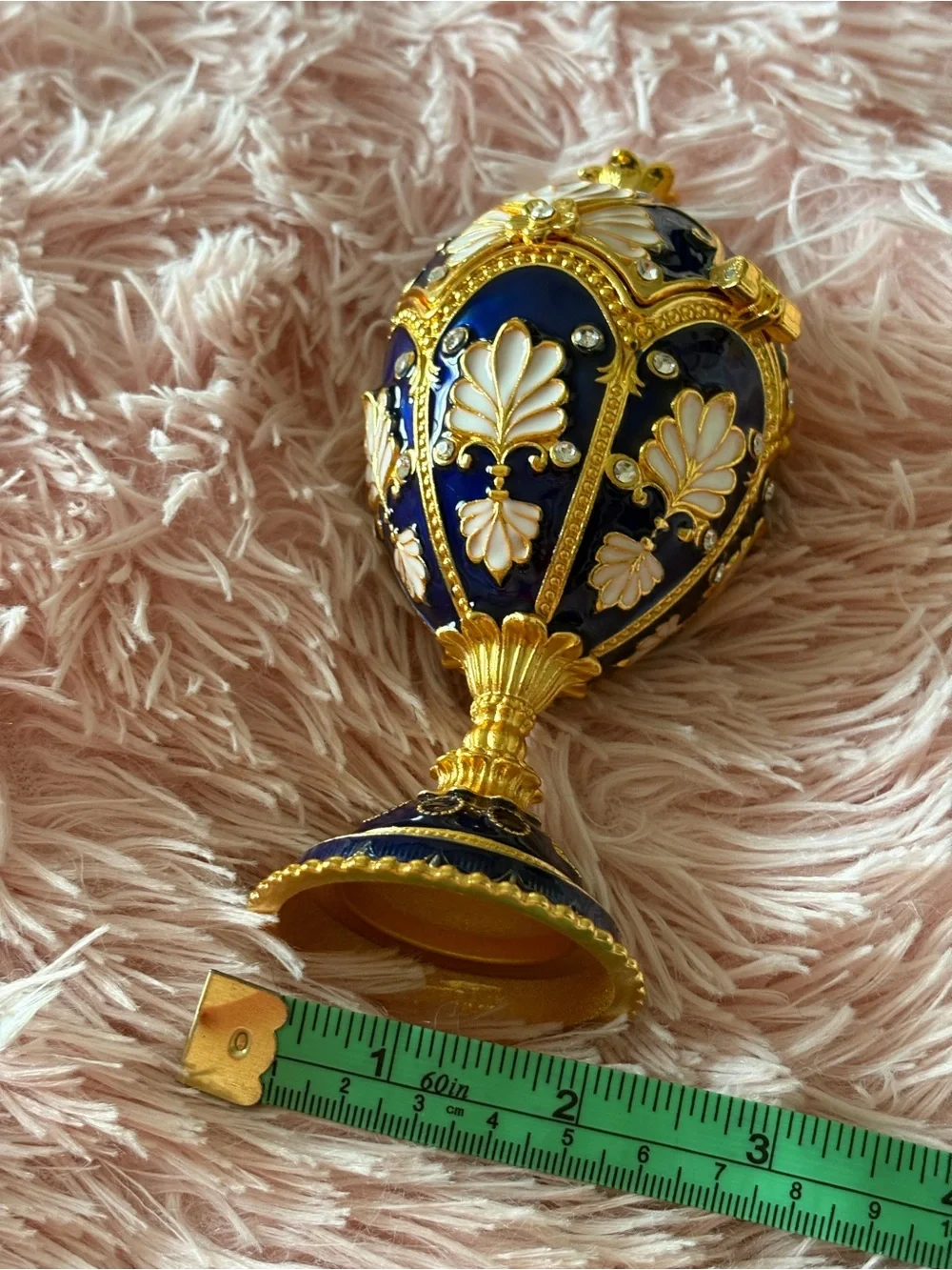 Decorative Egg Trinket Box in Deep Blue, Pink, and Gold